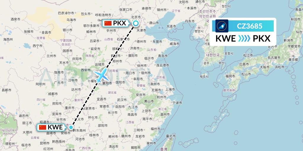 CZ3685 China Southern Airlines Flight Map: Guiyang to Beijing