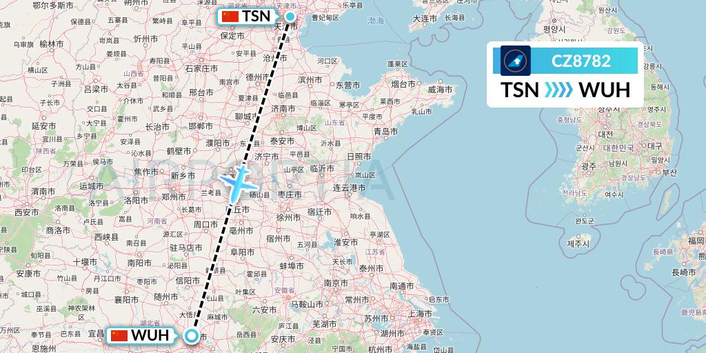 CZ8782 China Southern Airlines Flight Map: Tianjin to Wuhan