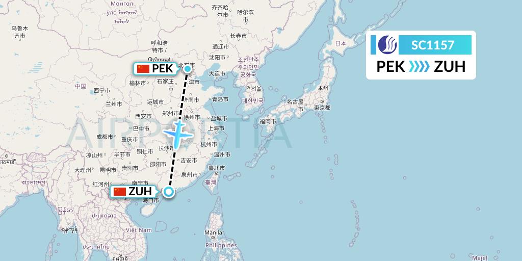 SC1157 Shandong Airlines Flight Map: Beijing to Zhuhai
