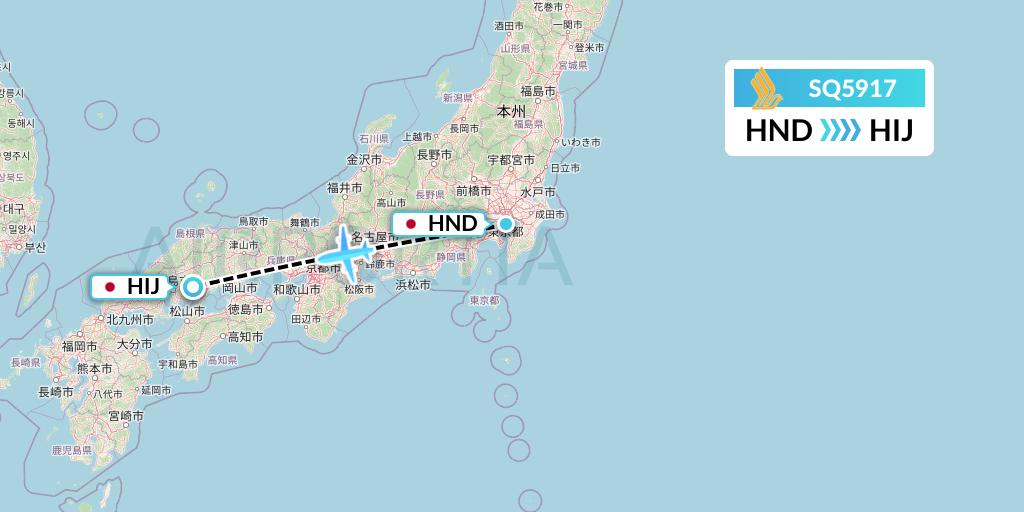 SQ5917 Singapore Airlines Flight Map: Tokyo to Hiroshima