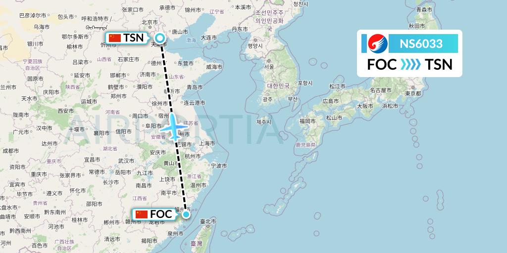 NS6033 Hebei Airlines Flight Map: Fuzhou to Tianjin