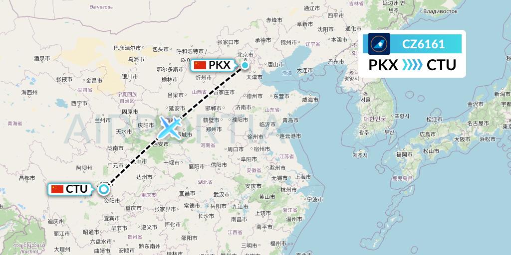 CZ6161 China Southern Airlines Flight Map: Beijing to Chengdu
