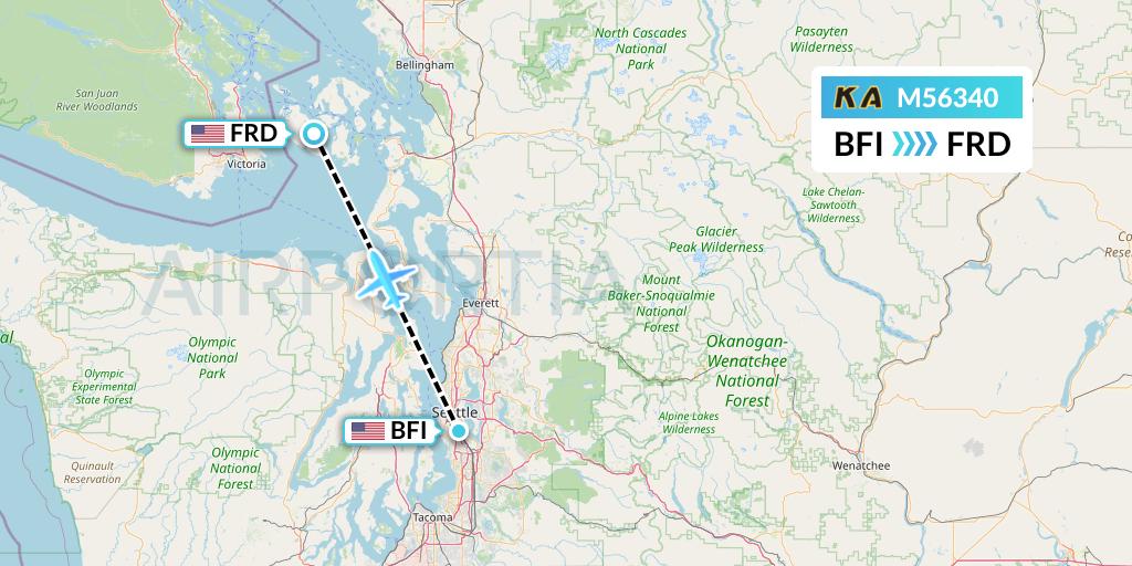 M56340 Kenmore Air Flight Map: Seattle to Friday Harbor