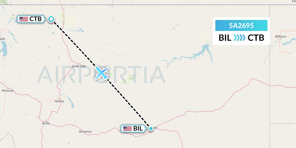 5A2695 Alpine Air Express Flight Map: Billings to Cut Bank