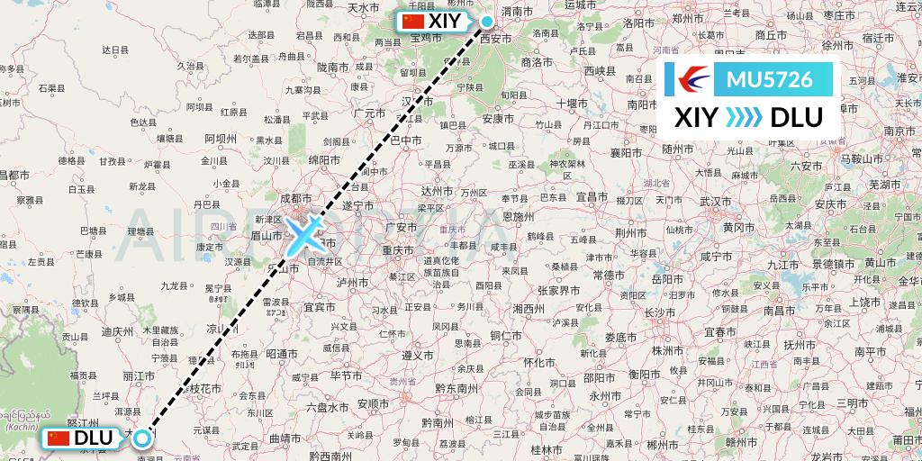MU5726 China Eastern Airlines Flight Map: Xi'an to Dali