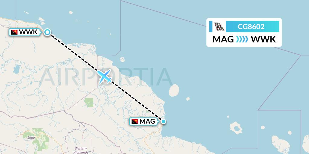 CG8602 Airlines PNG Flight Map: Madang to Wewak