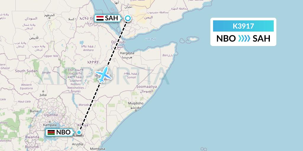 K3917 Taquan Air Flight Map: Nairobi to Sana'a