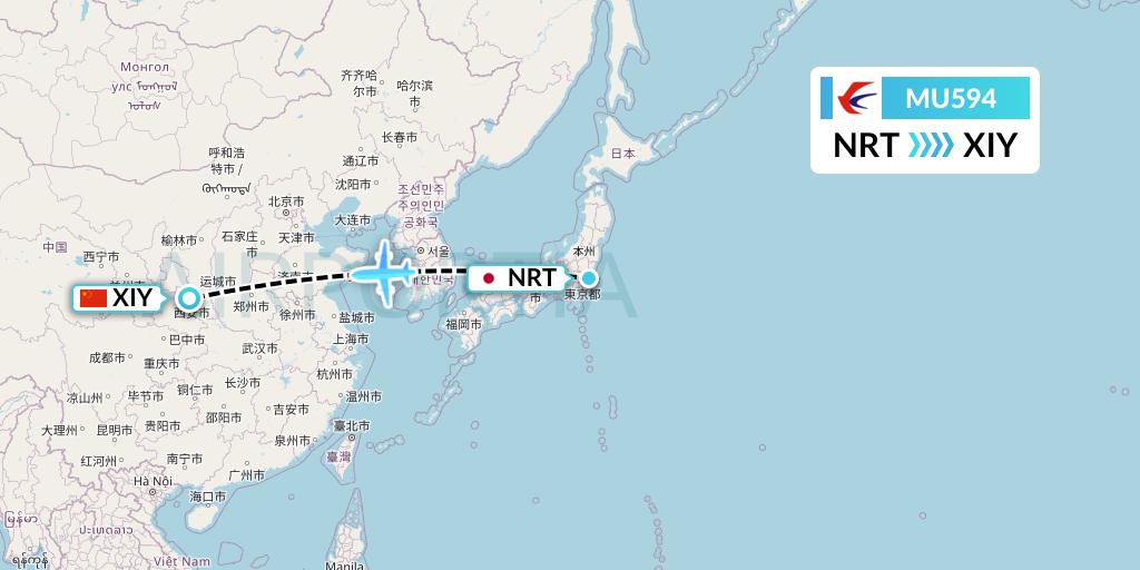 MU594 China Eastern Airlines Flight Map: Tokyo to Xi'an