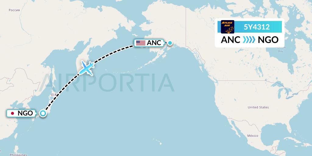 5Y4312 Atlas Air Flight Map: Anchorage to Nagoya