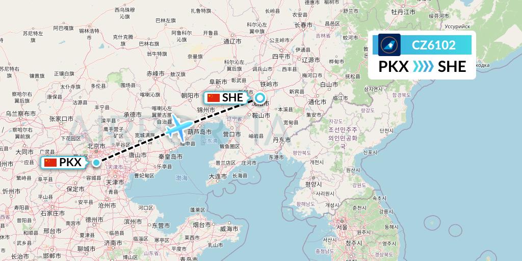 CZ6102 China Southern Airlines Flight Map: Beijing to Shenyang