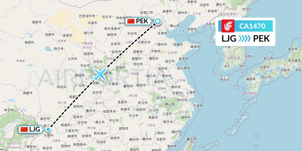 CA1470 Air China Flight Map: Lijiang to Beijing