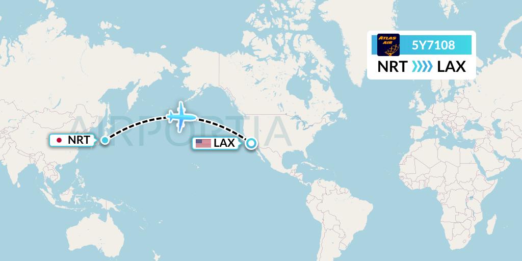 5Y7108 Atlas Air Flight Map: Tokyo to Los Angeles