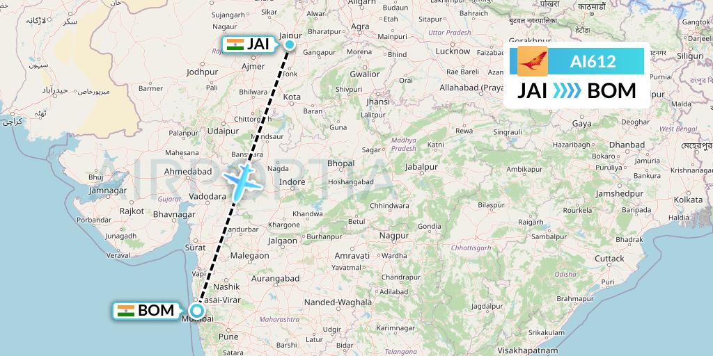 AI612 Air India Flight Map: Jaipur to Mumbai