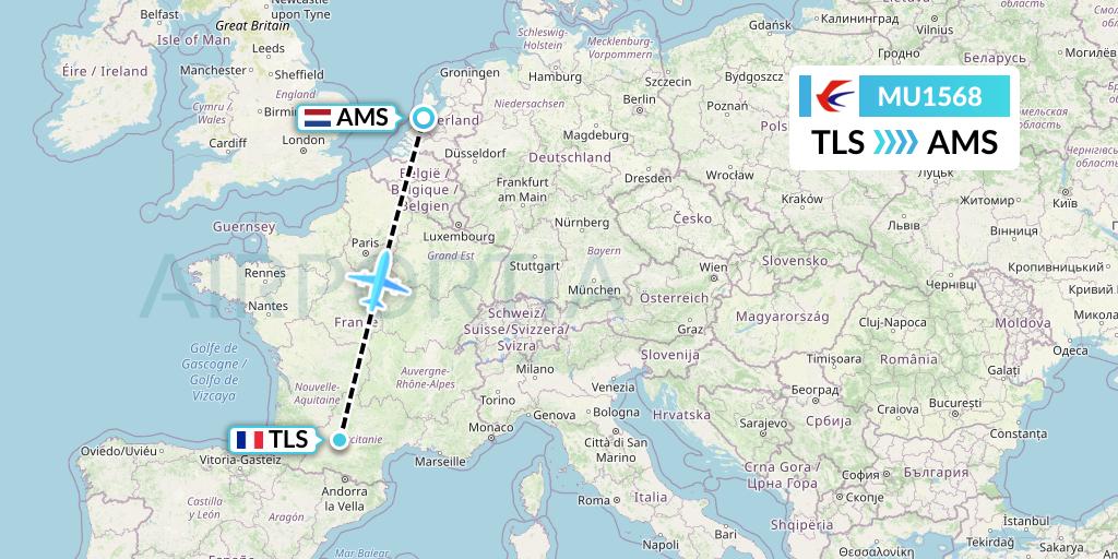 MU1568 China Eastern Airlines Flight Map: Toulouse to Amsterdam