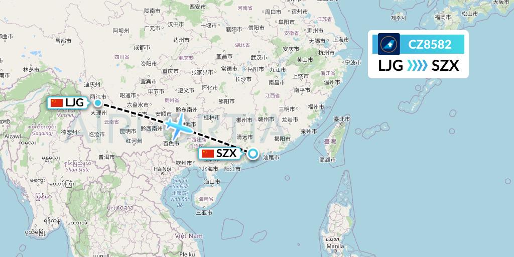 CZ8582 China Southern Airlines Flight Map: Lijiang to Shenzhen