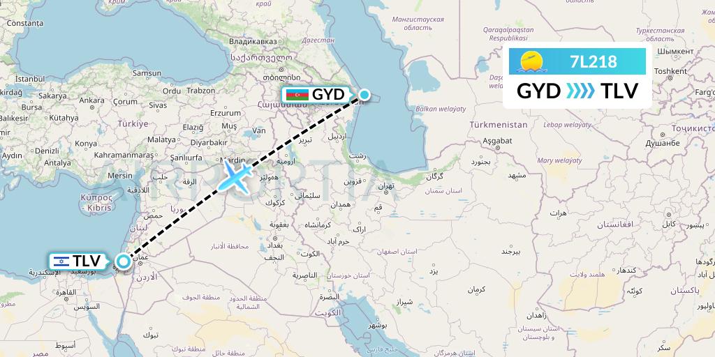 7L218 Silk Way West Airlines Flight Map: Baku to Tel Aviv