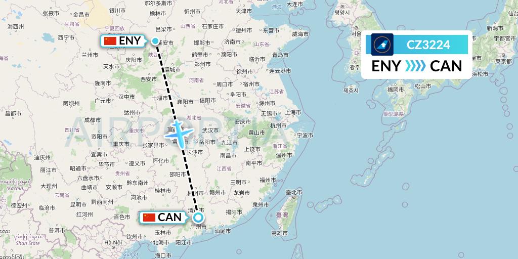 CZ3224 China Southern Airlines Flight Map: Yan'an to Guangzhou