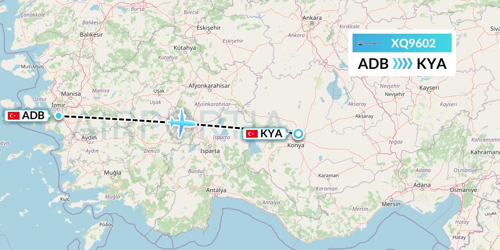 XQ9602 SunExpress Flight Map: Izmir to Konya