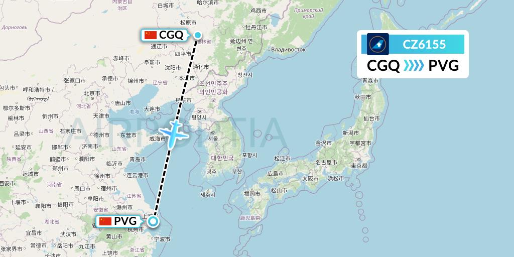 CZ6155 China Southern Airlines Flight Map: Changchun to Shanghai