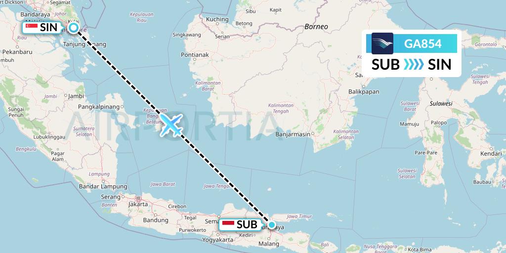 GA854 Garuda Indonesia Flight Map: Surabaya to Singapore