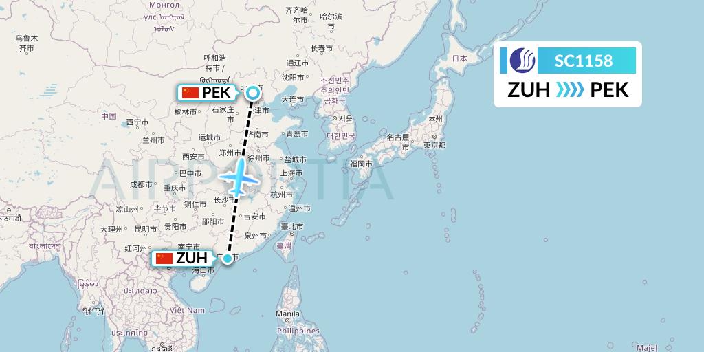 SC1158 Shandong Airlines Flight Map: Zhuhai to Beijing