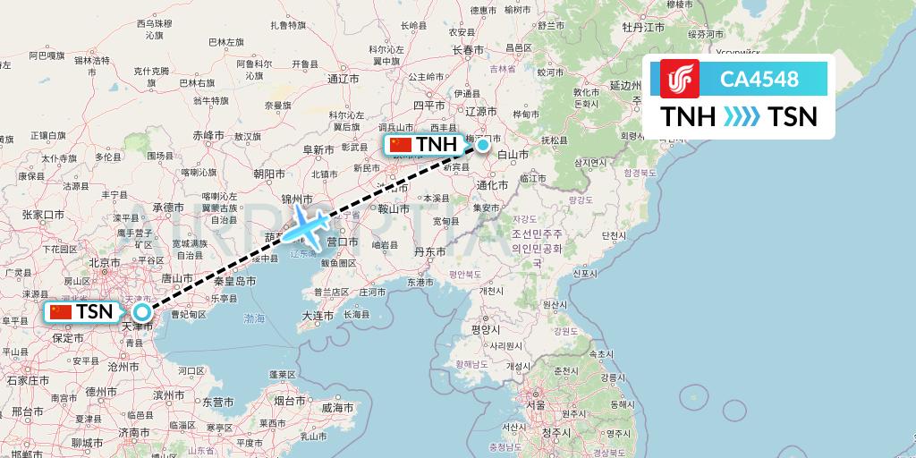 CA4548 Air China Flight Map: Tonghua to Tianjin