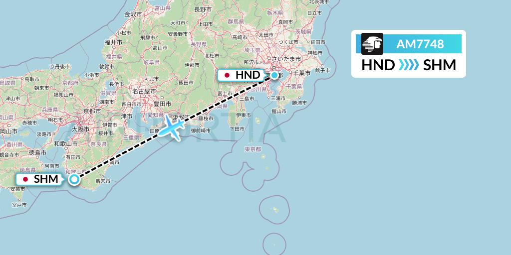 AM7748 Aeromexico Flight Map: Tokyo to Nanki Shirahama