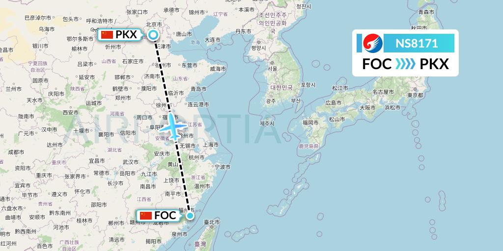 NS8171 Hebei Airlines Flight Map: Fuzhou to Beijing