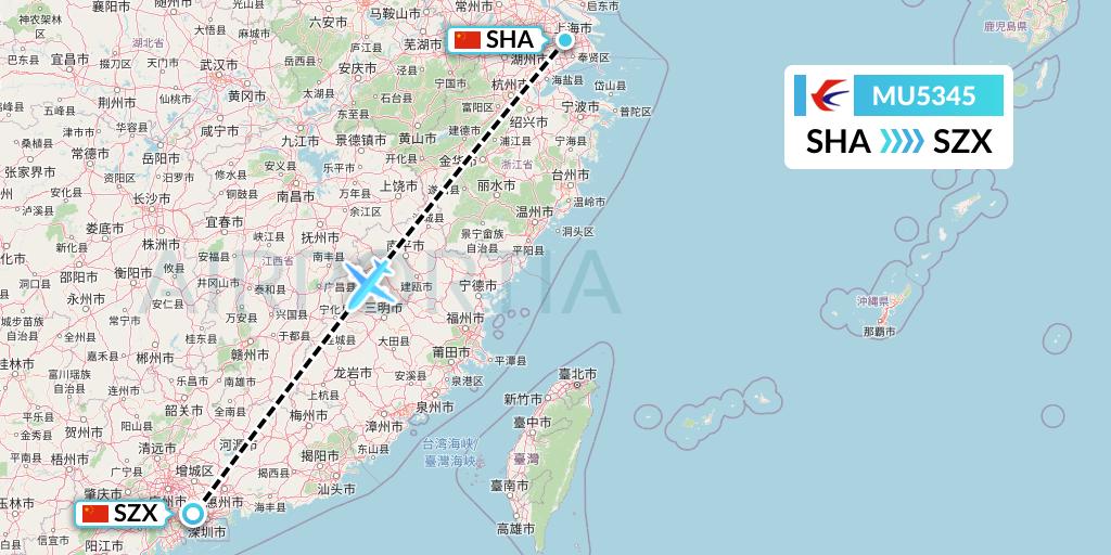 MU5345 China Eastern Airlines Flight Map: Shanghai to Shenzhen
