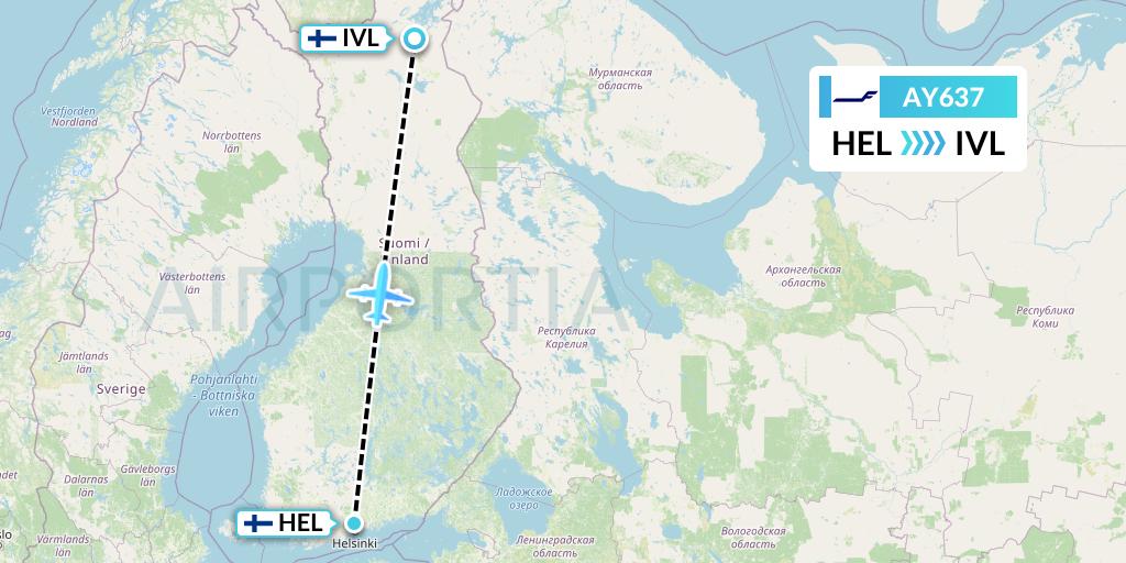 AY637 Finnair Flight Map: Helsinki to Ivalo