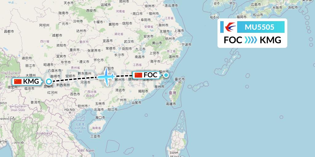 MU5505 China Eastern Airlines Flight Map: Fuzhou to Kunming