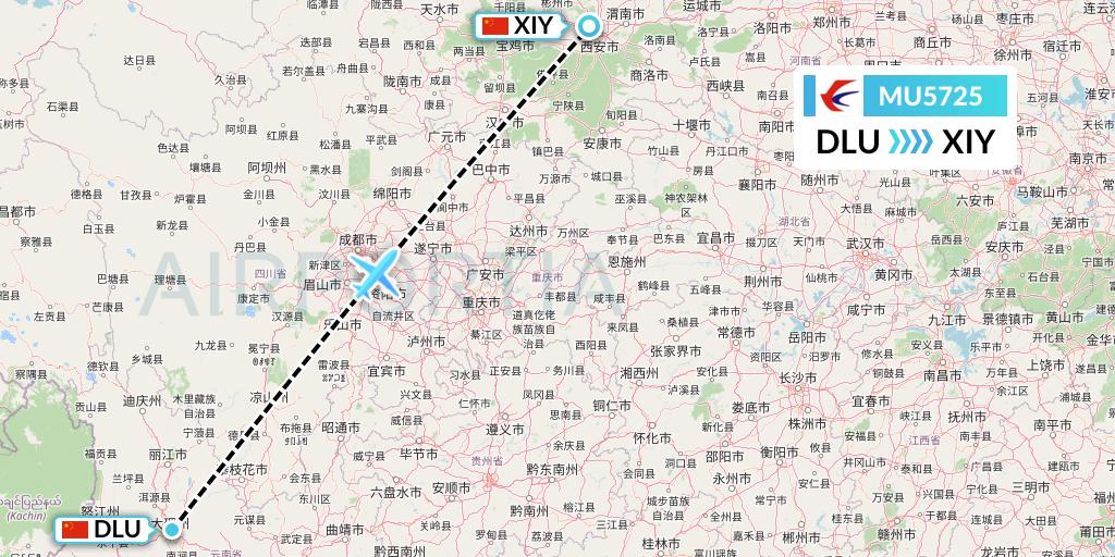 MU5725 China Eastern Airlines Flight Map: Dali to Xi'an