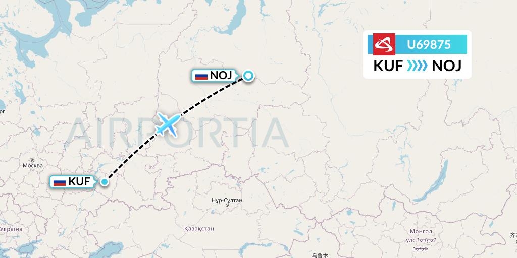 U69875 Ural Airlines Flight Map: Samara to Noyabrsk