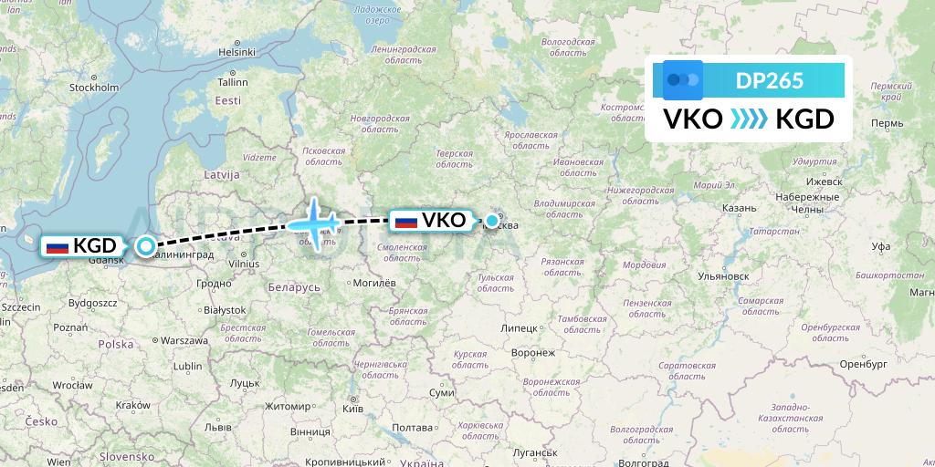 DP265 Pobeda Flight Map: Moscow to Kaliningrad