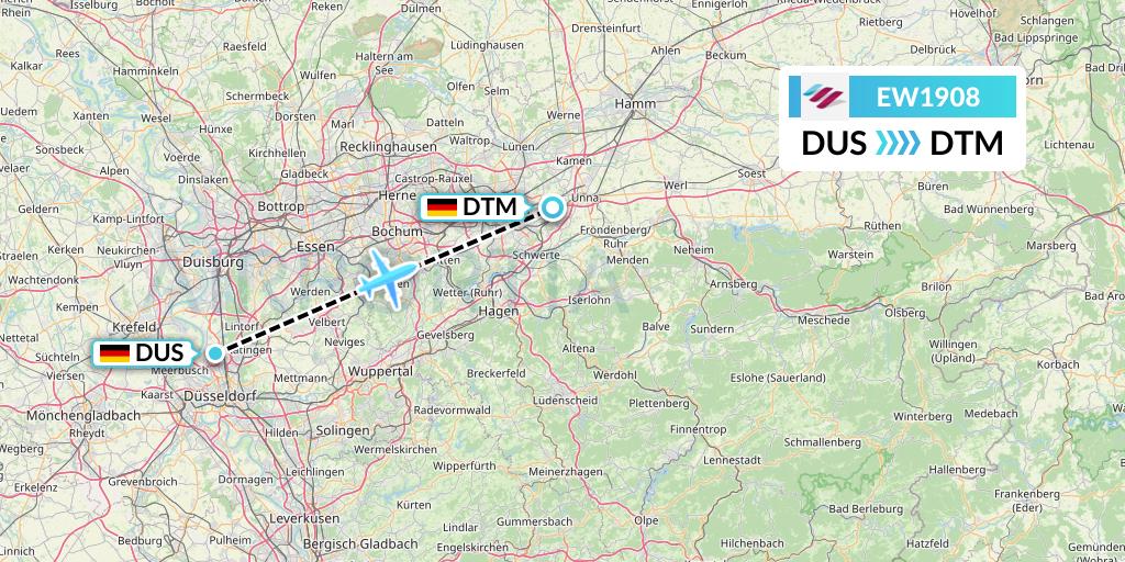 EW1908 Eurowings Flight Map: Dusseldorf to Dortmund