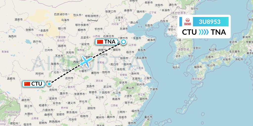 3U8953 Sichuan Airlines Flight Map: Chengdu to Jinan