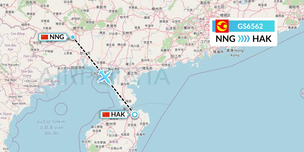 GS6562 Tianjin Airlines Flight Map: Nanning to Haikou