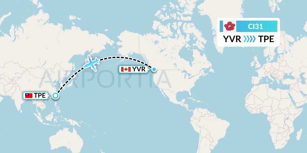 CI31 China Airlines Flight Map: Vancouver to Taipei