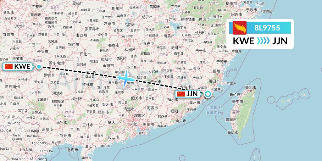 8L9755 Lucky Air Flight Map: Guiyang to Jinjiang