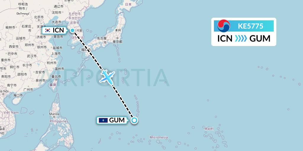 KE5775 Korean Air Flight Map: Seoul to Guam