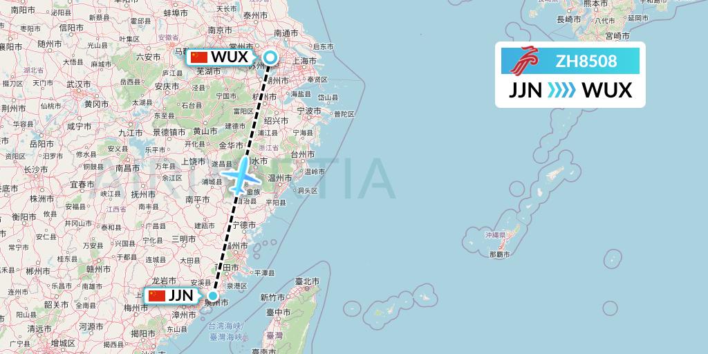 ZH8508 Shenzhen Airlines Flight Map: Jinjiang to Wuxi