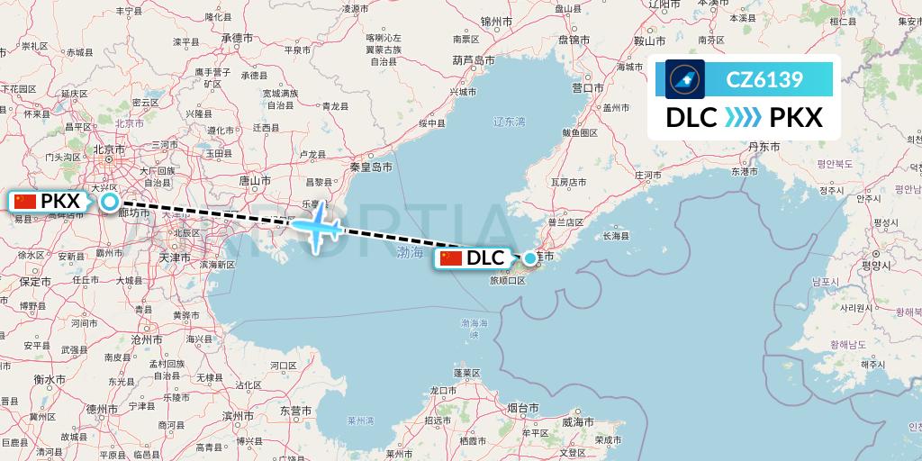 CZ6139 China Southern Airlines Flight Map: Dalian to Beijing