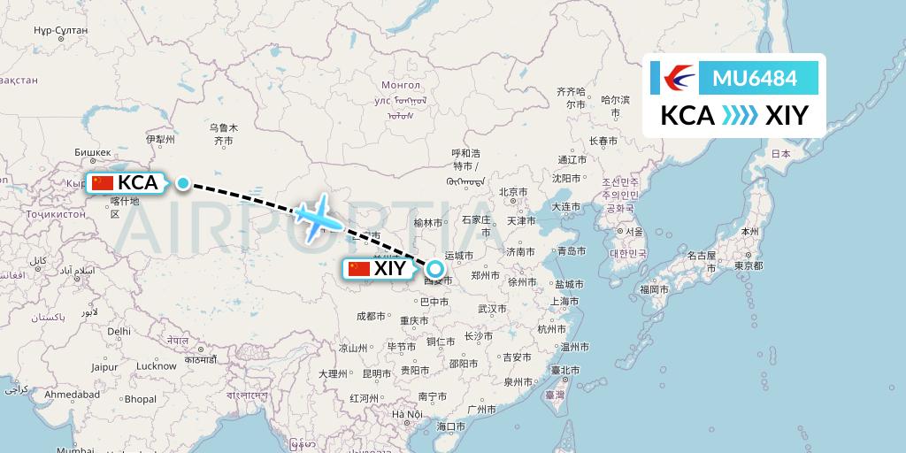 MU6484 China Eastern Airlines Flight Map: Kuqa to Xi'an