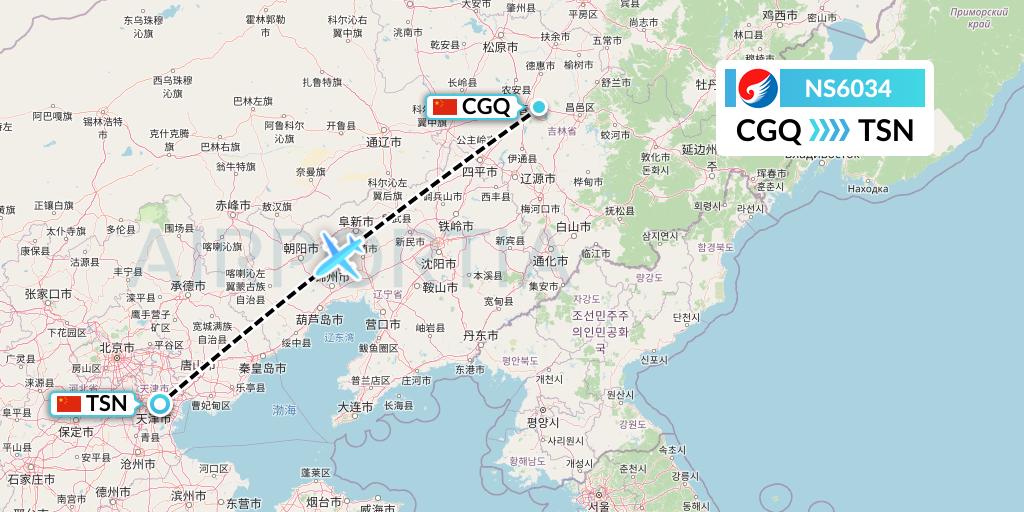 NS6034 Hebei Airlines Flight Map: Changchun to Tianjin