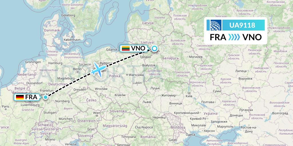 UA9118 United Airlines Flight Map: Frankfurt to Vilnius