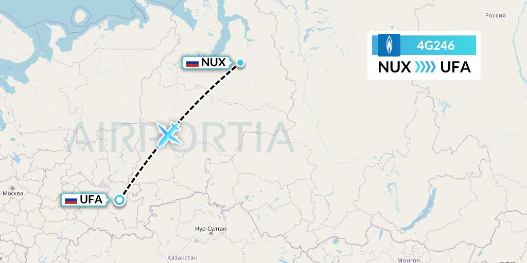4G246 Gazpromavia Flight Map: Novy Urengoy to Ufa