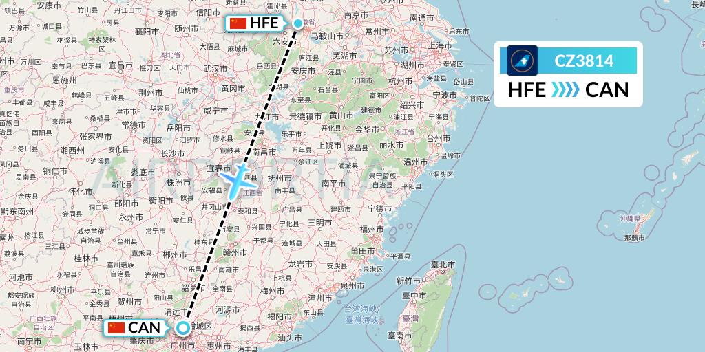 CZ3814 China Southern Airlines Flight Map: Hefei to Guangzhou
