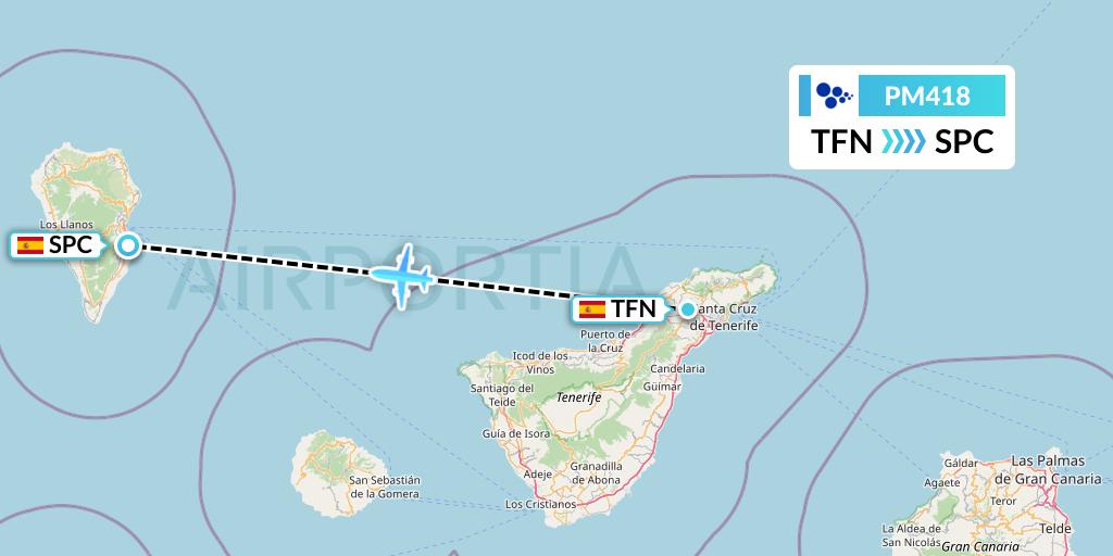 PM418 CanaryFly Flight Map: Tenerife to La Palma