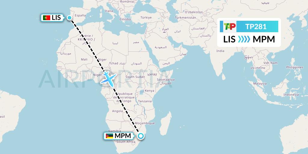TP281 TAP Portugal Flight Map: Lisbon to Maputo
