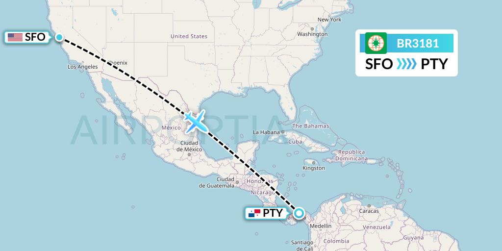 BR3181 EVA Air Flight Map: San Francisco to Panama City